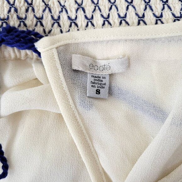 Ecote Cream and Blue Embroidered Sleeveless Mini Dress - Picture 2 of 6